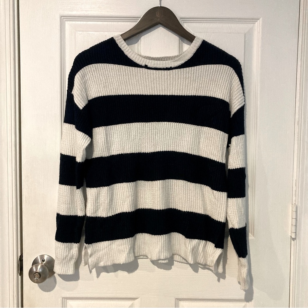 Colorblock Navy and White Knit Sweater- For the Republic